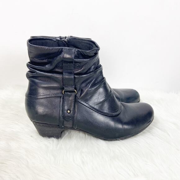 Cobb Hill 9 M Womens Black Leather Rouched Zip-up Booties - Picture 2 of 9